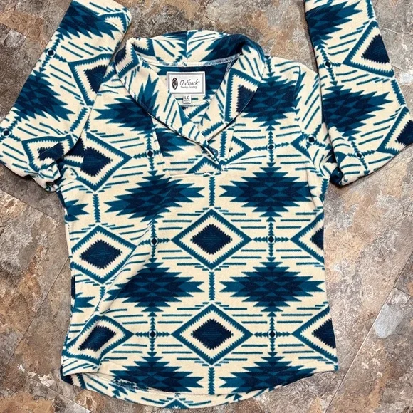 Women’s L Outback trading teal and cream fleece Aztec pullover - Picture 1 of 7